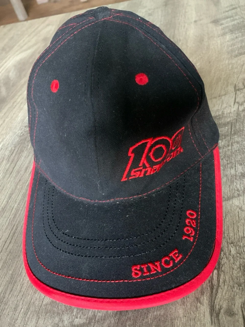 SnapOn 100th Anniversary Baseball Cap Hat Adjustable Embroidered Logo Black Red